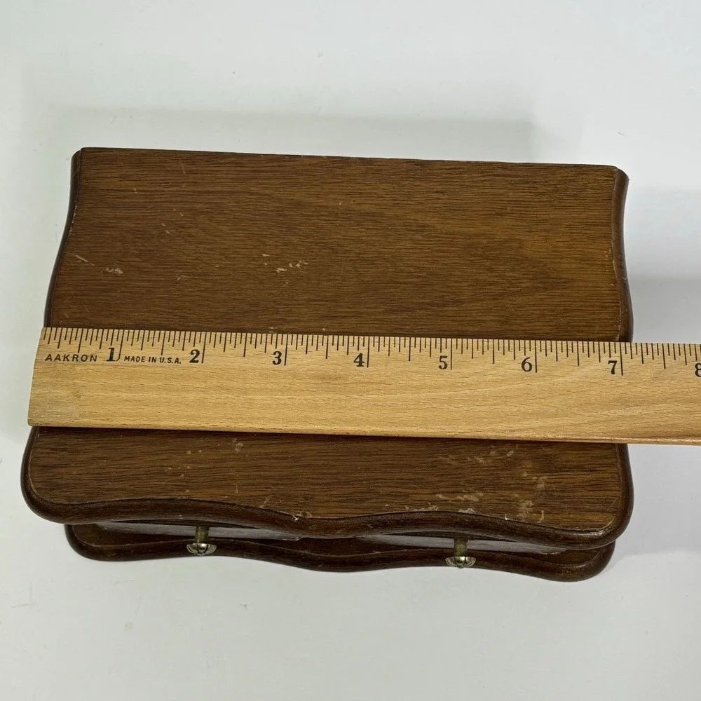 Vintage Wood Jewelry Box With Mirror Yellow Velvet Lining